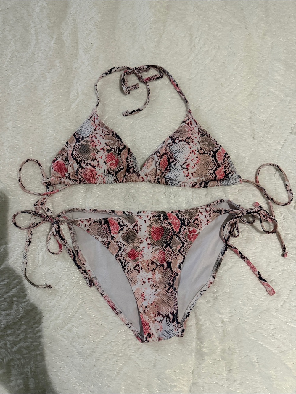Pink Snakeskin Tie-Side Triangle Bikini